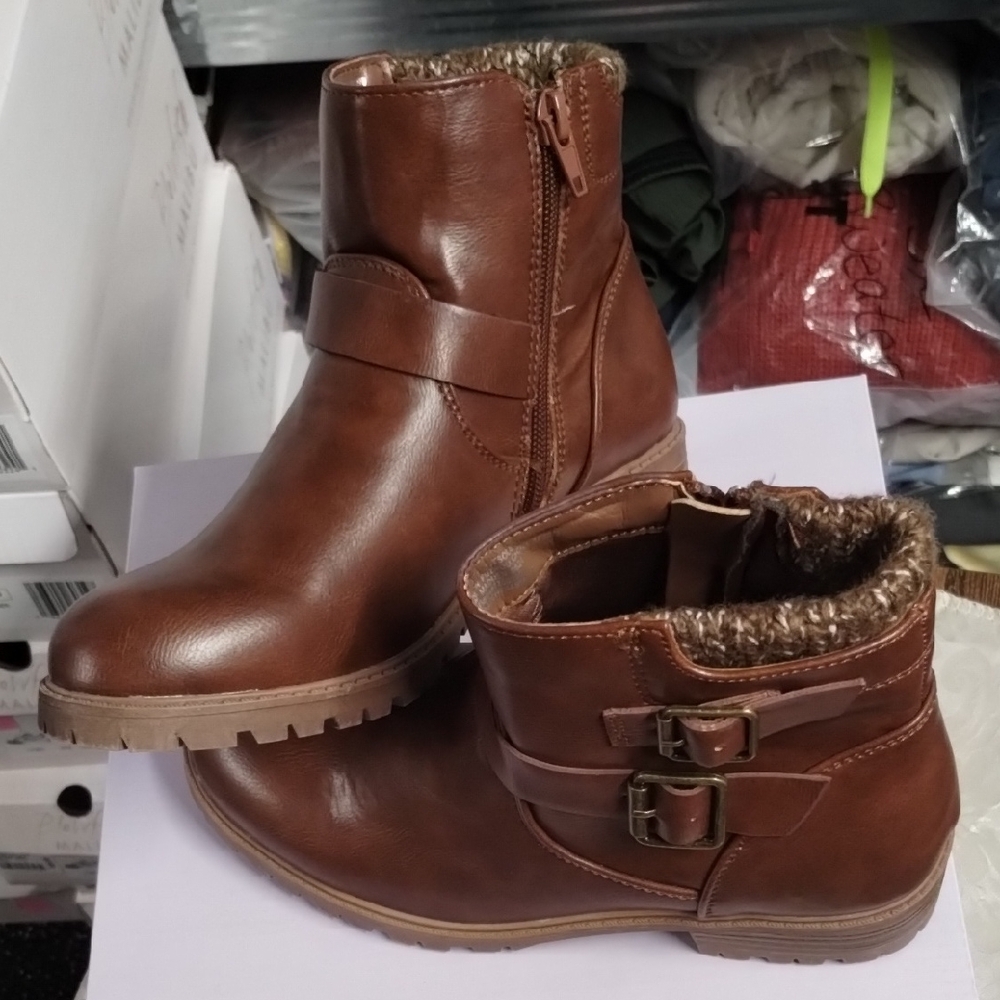 Brown Ankle Boots with Buckle Detail